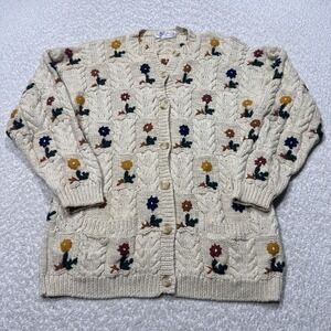 Jayson Younger Sweater Womens Small Floral Cable Knit Cardigan Pockets Fall Cozy